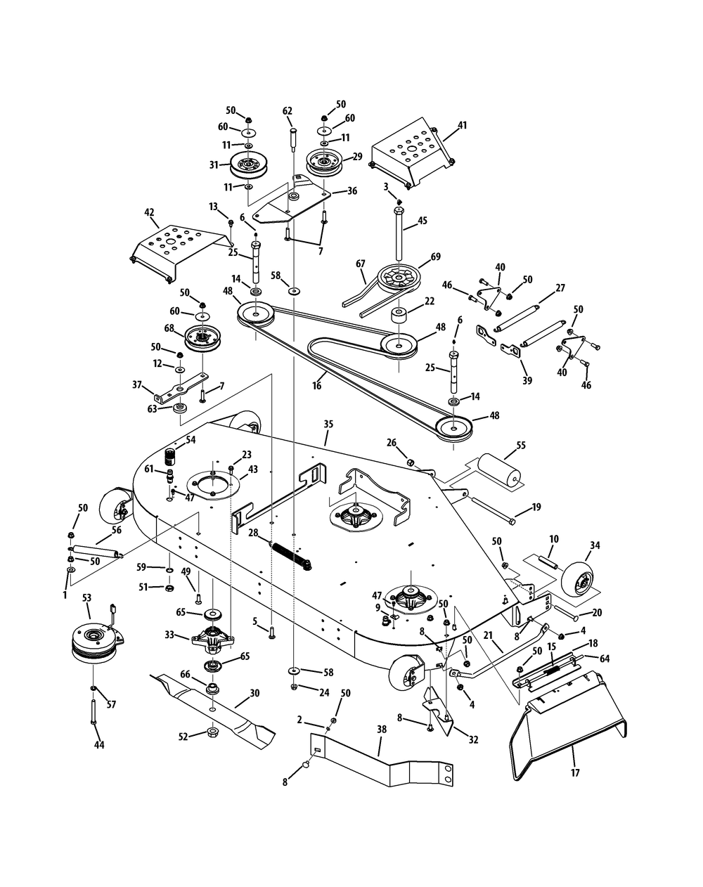 Mower Deck 60-Inch Diagram and Parts List for Z-FORCES60 (17AF5GHD-17AF5GHD010)(2011) Cub Cadet Lawn Tractor